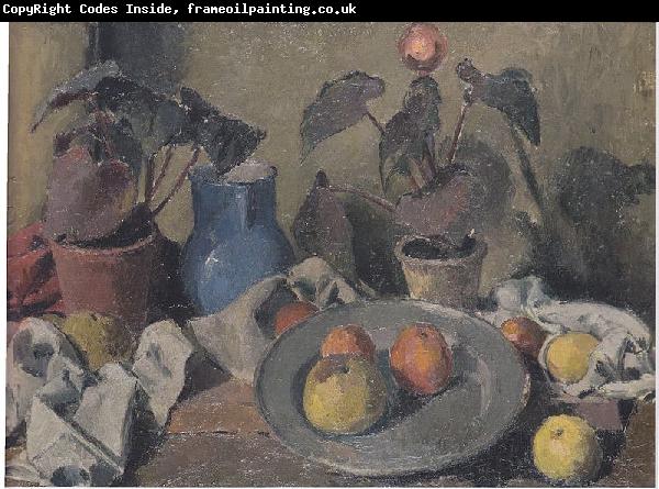 Felix Esterl Still life with fruits, foliage plants and jug